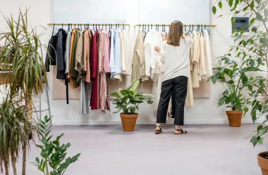 Woman before clothes rack